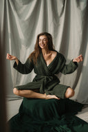 Халат із текстурної бавовни "Насичено зелений"