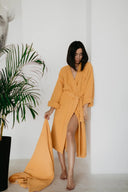 Сет халат із текстурної бавовни та рушник "Жовтий"