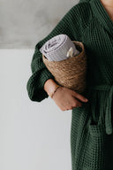 Сет халат из текстурного хлопка и полотенце "Насыщенно зеленый"