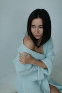 Халат из текстурного хлопка "Голубой"