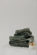 Сет халат из текстурного хлопка и полотенце "Оливковое"