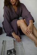 Сет халат із текстурної бавовни та рушник "Виноградний"